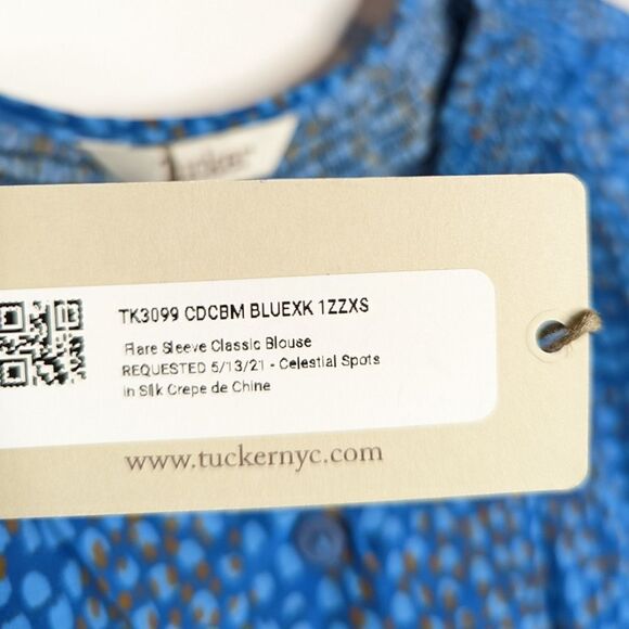 Tucker Flare Sleeve Classic Blouse Celestial Spots in Silk Crepe de Chine - Picture 5 of 8